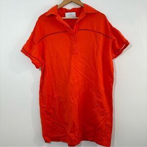 Pearl By Lela Rose Collared Tunic Shift Dress Tencel Linen Size Large Orange